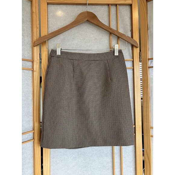 Women’s Houndstooth Skirt, Size 0 Tan, Green, Burgundy, Lined, Light Weight - Picture 1 of 8